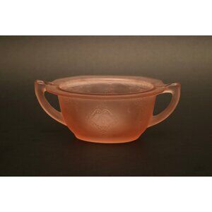 Vintage Princess Pattern Pink Anchor Hocking Frosted Open Sugar Bowl